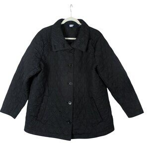 Lands’ End Black Quilted Jacket Button Front 1X Primaloft